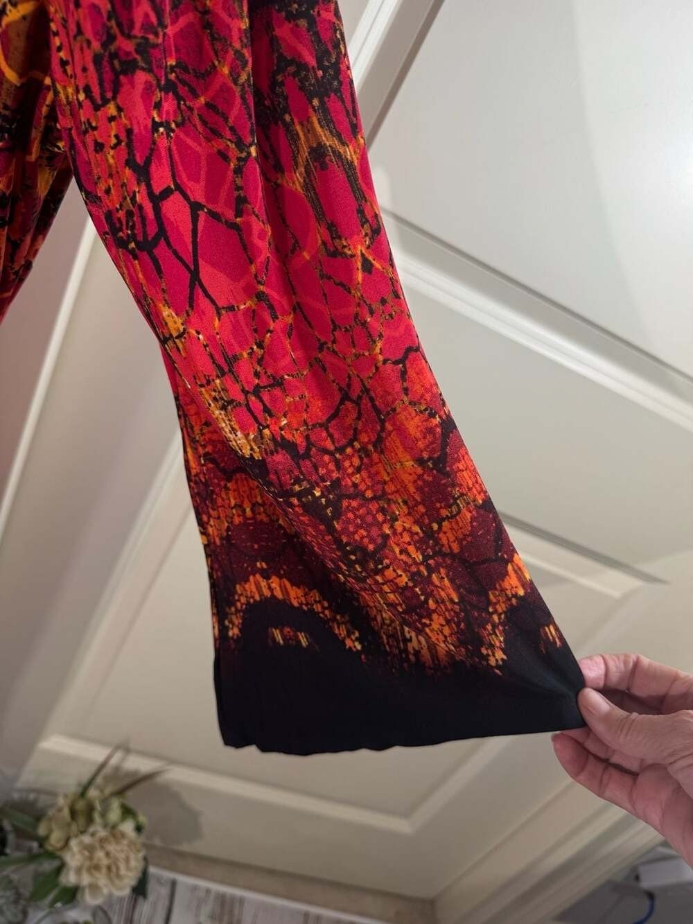 Glamour Women's Long Sleeve Dress in Red and Orange Abstract Animal Print 16W - Picture 3 of 9